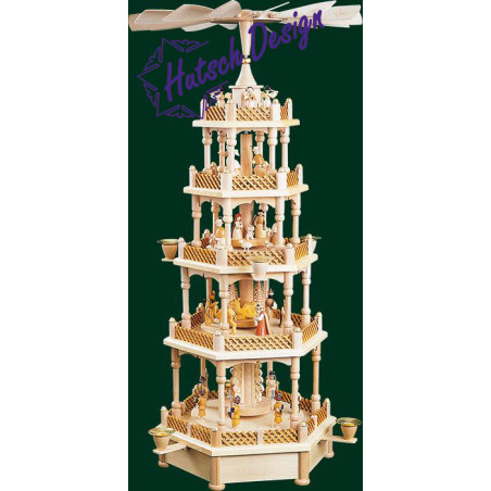 Pyramide Christi Geburt 4-st., natur, 18er Spw. Stille Nacht  70 cm