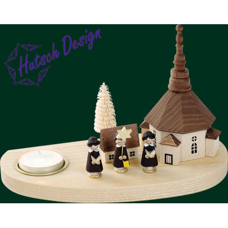 Kerzenhalter für Teelichte Seiff. Kirche m. Kurr.  14 cm