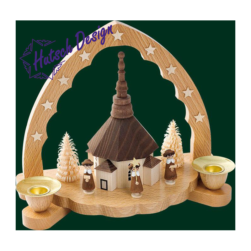 Kerzenhalter Seiffener Kirche mit Kurrende  16 cm