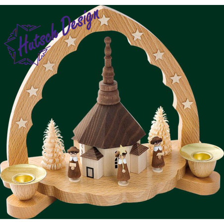 Kerzenhalter Seiffener Kirche mit Kurrende  16 cm