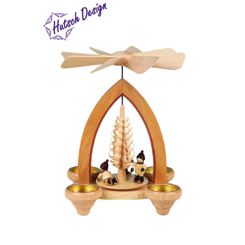 Teelichtpyramide mit Eisläufer 26cm