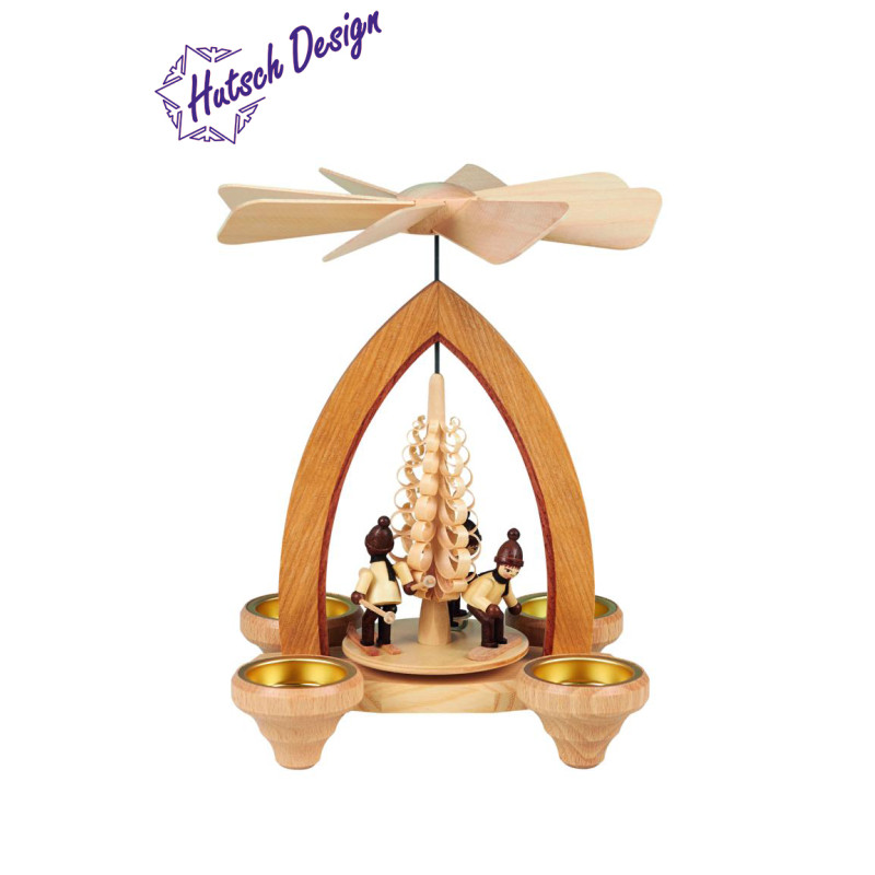 Teelichtpyramide mit Wintersportler 26cm