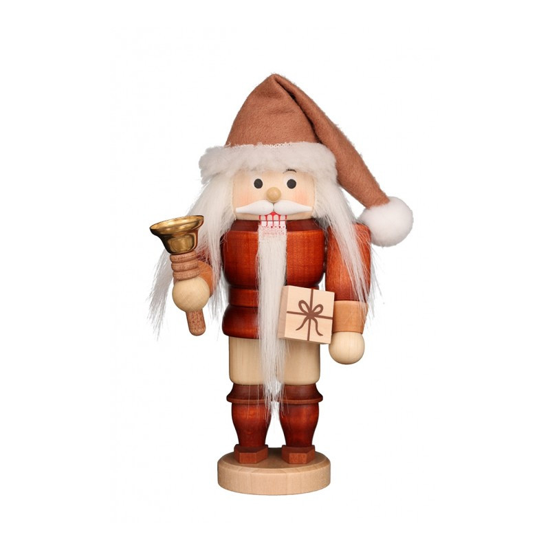 Nussknacker Weihnachtsmann mit Glocke natur