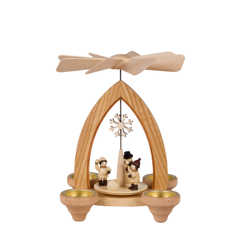 Teelichtpyramide mit Schneeballschlacht / Schneekristall