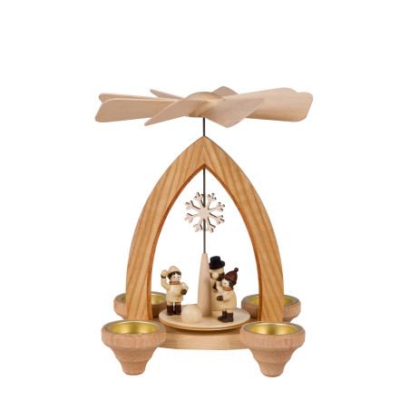 Teelichtpyramide mit Schneeballschlacht / Schneekristall