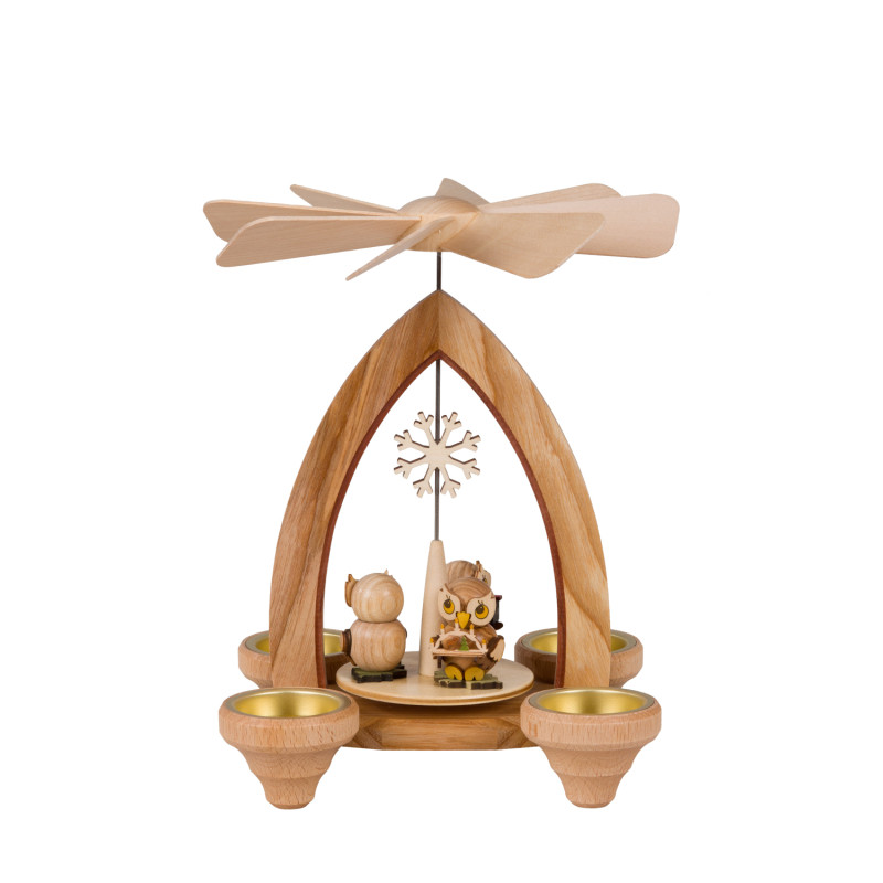 Teelichtpyramide mit Eule Geschenk / Schneekristall