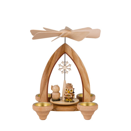 Teelichtpyramide mit Eule Geschenk / Schneekristall