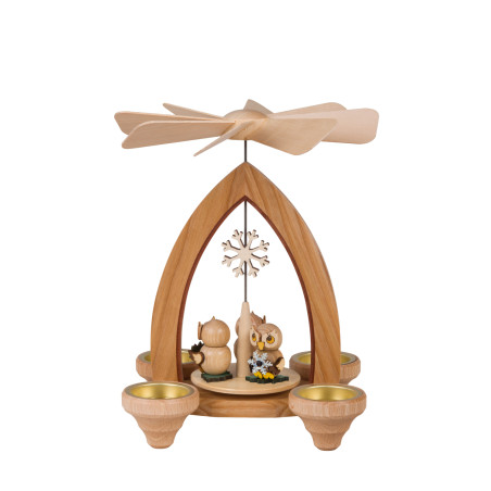 Teelichtpyramide mit Eule Winter / Schneekristall