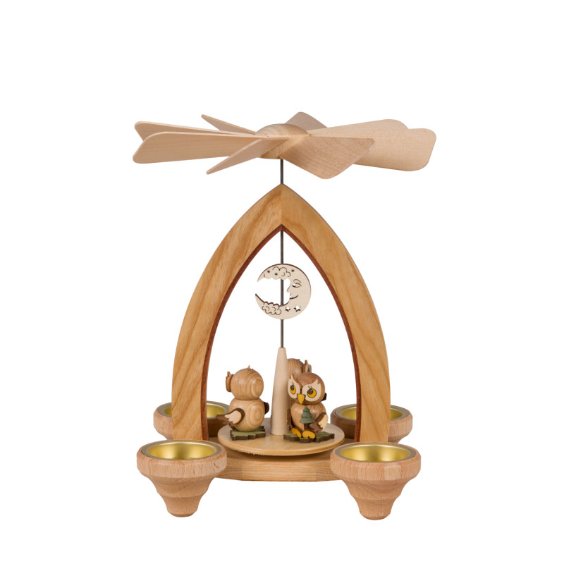 Teelichtpyramide mit Eule Sommer / Mond