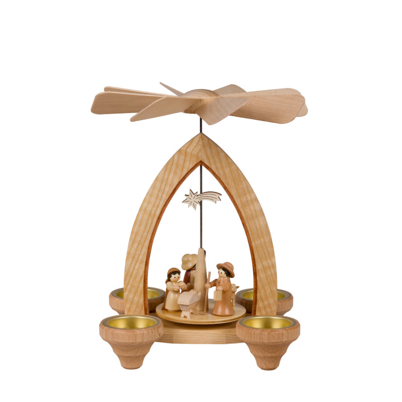 Teelichtpyramide mit Christi Geburt / Sternschnuppe