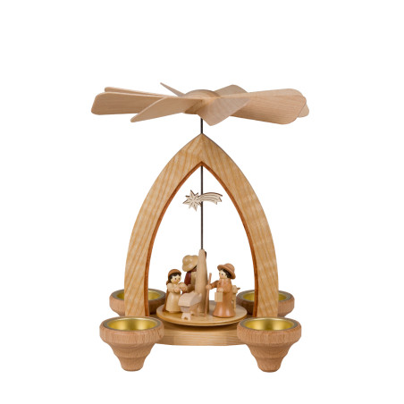 Teelichtpyramide mit Christi Geburt / Sternschnuppe