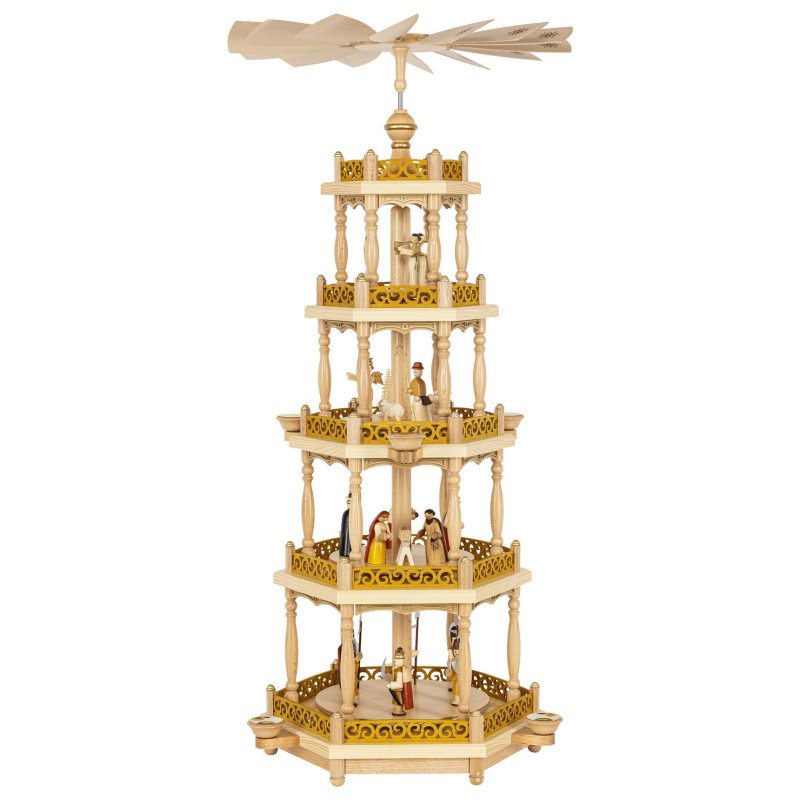 Pyramide Christi Geburt natur 4-stöckig 86 cm für Kerzen