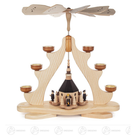 Pyramide mit Seiffener Kirche und Kurrende groß, für Teelichte