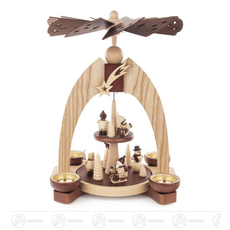 Pyramide mit Winterkindern 2-stöckig natur für Teelichte