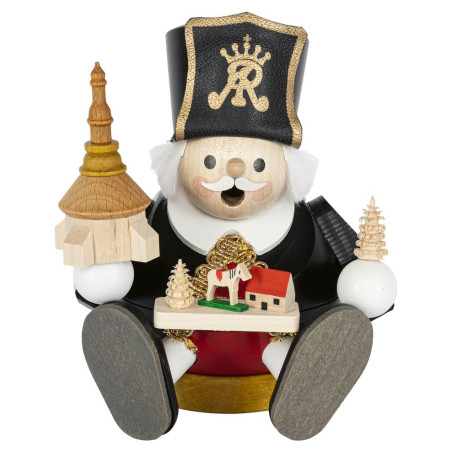 Rauchmann Bergmann mit Seiffener Kirche sitzend 14cm