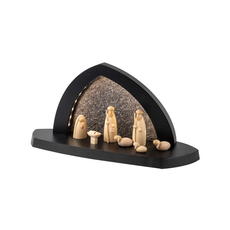 Gesteinsbogen 15x31x11cm anthrazit LED beleuchtet Christi Geburt mit Hirte