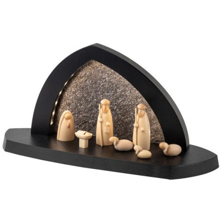 Gesteinsbogen 15x31x11cm anthrazit LED beleuchtet Christi Geburt mit Hirte