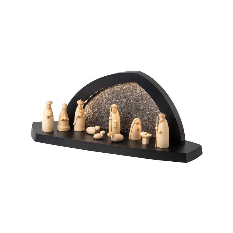 Gesteinsbogen 15x37x13cm anthrazit LED beleuchtet Christi Geburt, Hirte,Drei Weisen