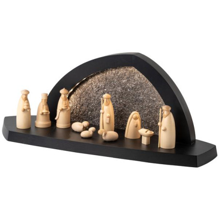 Gesteinsbogen 15x37x13cm anthrazit LED beleuchtet Christi Geburt, Hirte,Drei Weisen