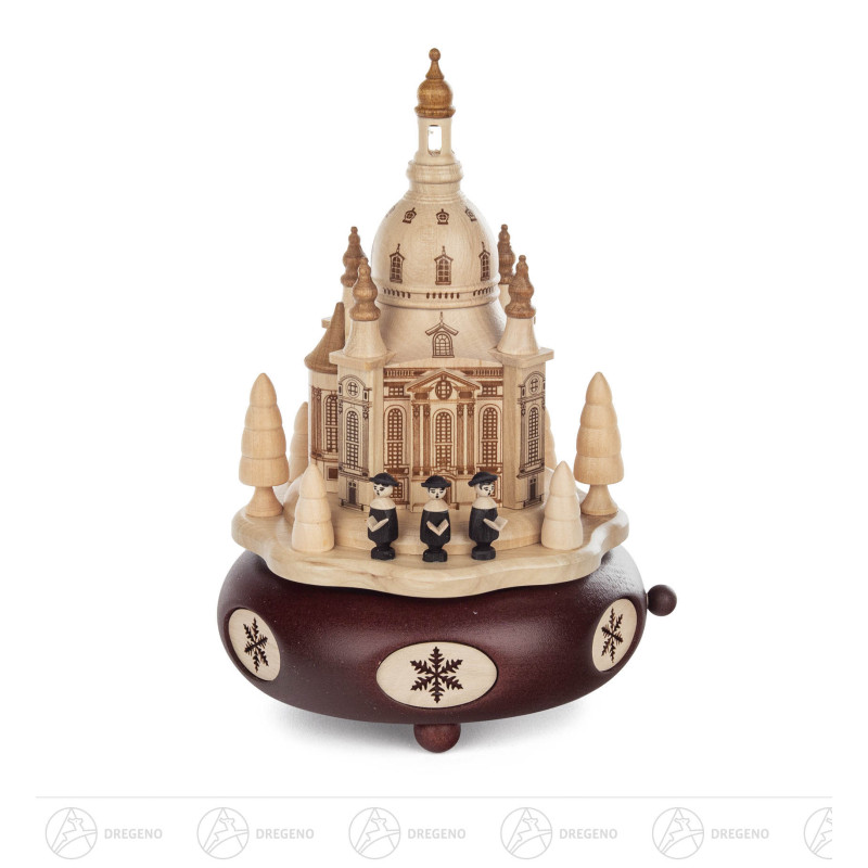 Spieldose mit Dresdner Frauenkirche und Kurrende, Figuren schwarz Melodie: Stille Nacht