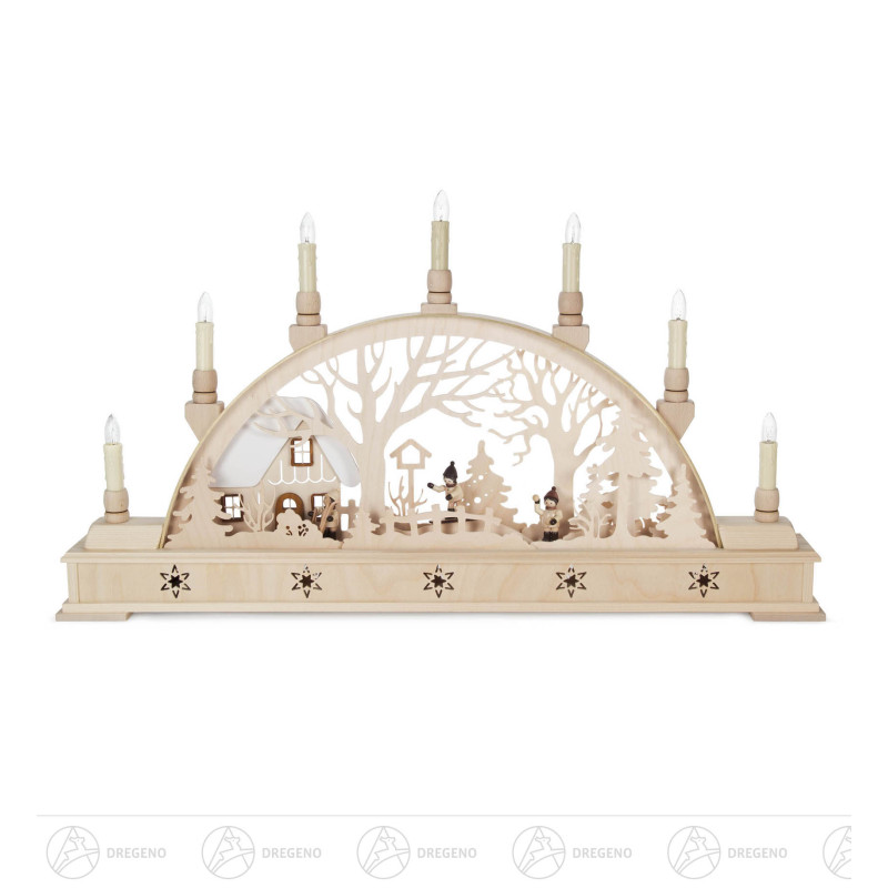 Schwibbogen mit Winterkindern, elektrisch beleuchtet