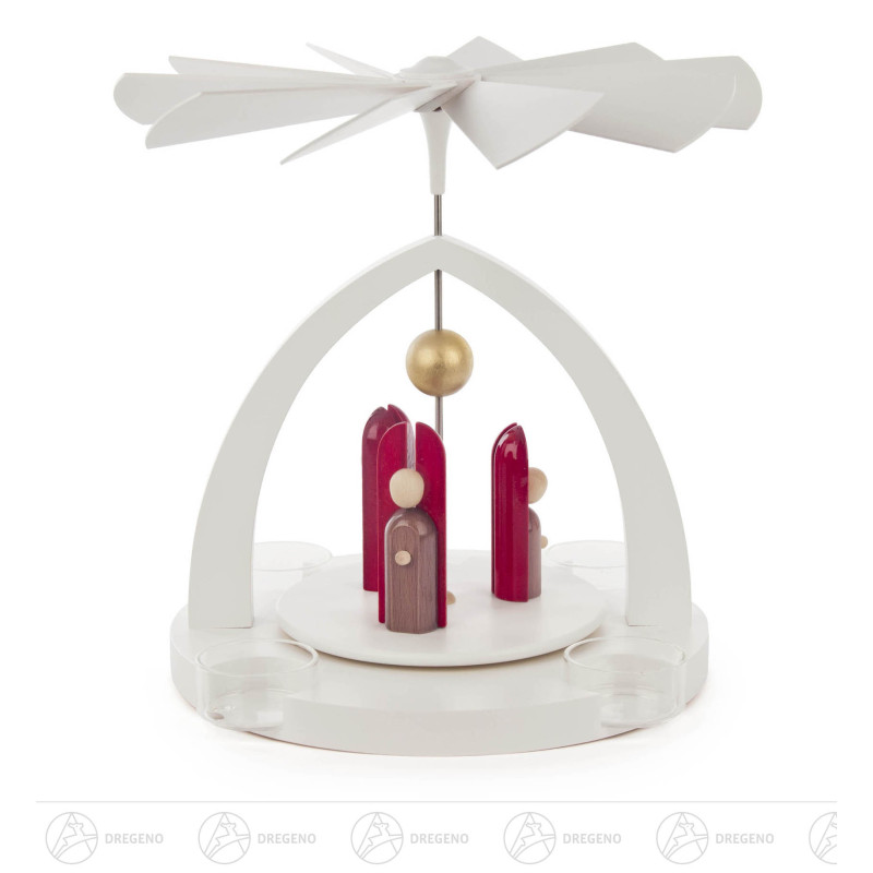 Pyramide weiß mit Engel modern farbig für Teelichte