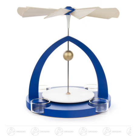 Pyramide blau, unbestückt für Teelichte Laufscheibe weiß,Flügelrad natur