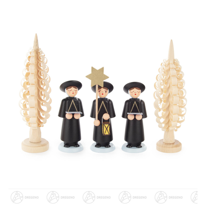 Kurrendefiguren schwarz (5) mit Spanbäumchen 12cm