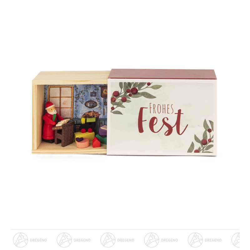 Glückwunschkästel Weihnachtsmann mit Wunschzettel 6x9cm