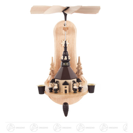 Wandpyramide mit Seiffener Kirche, Kurrende und Turmbläsern, für Kerzen d14mm