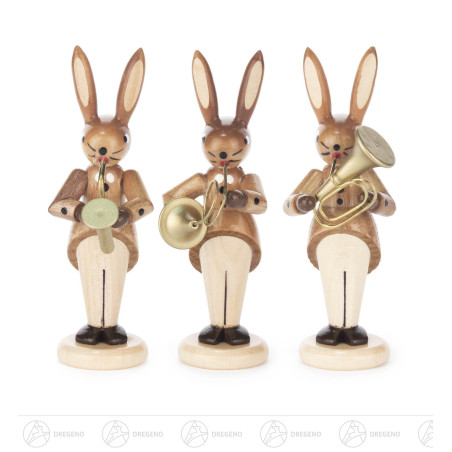 Hasentrio Bläser mit Saxophon, Waldhorn und Tenorhorn, natur 8cm