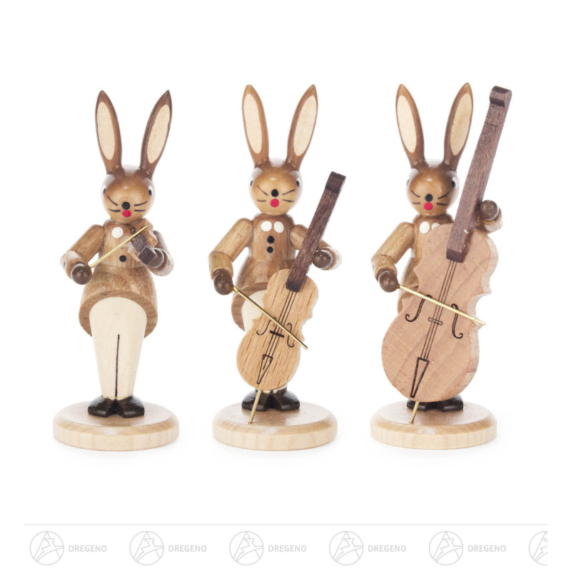 Hasentrio Streicher mit Geige, Cello und Kontrabass, natur 8cm