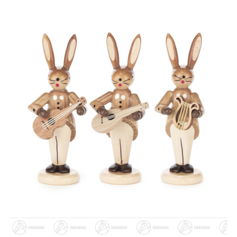 Hasentrio mit Gitarre, Mandoline und Lyra, natur 8cm