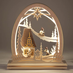 Erzgebirgsbogen Winterkinder mit LED-Beleuchtung 33x31cm