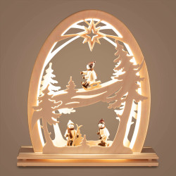 Erzgebirgsbogen Wintersportler elektrisch beleuchtet LED 34x30cm