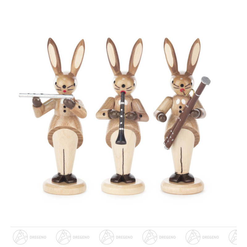Hasentrio mit Querflöte, Klarinette und Fagott, natur 8cm