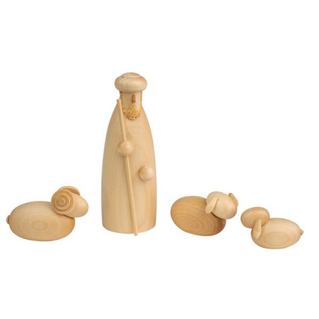Hirte stehend mit Schafen natur 12cm 4-teilig
