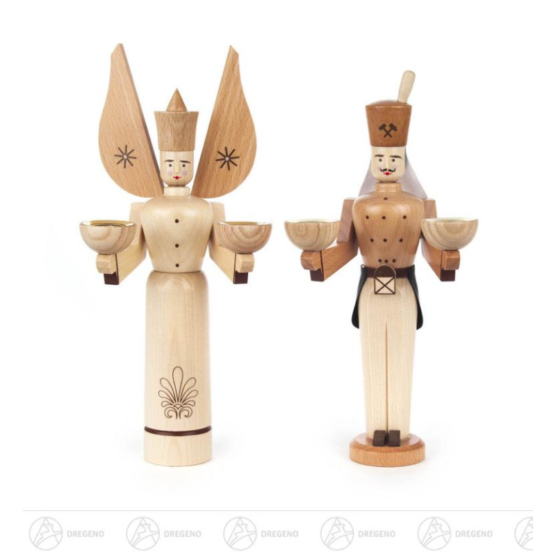 Engel und Bergmann, natur, für Kerzen d14mm