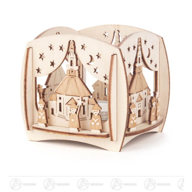 Teelichthalter Seiffener Kirche und Kurrende 14 x10cm