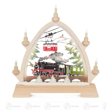 Gotischer Bogen Eisenbahn farbig Fichtelbergbahn mit Kleinschaftkerzen 40x 43cm