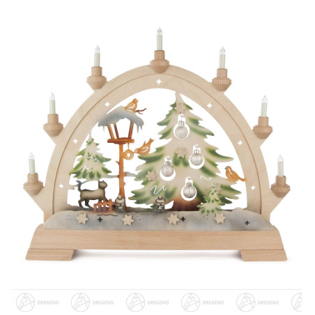 Rundbogen mit Katze und Kugeln, farbig elektr.Beleuchtung / LED Band 37x48cm