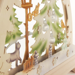 Rundbogen mit Katze und Kugeln, farbig elektr.Beleuchtung / LED Band 37x48cm