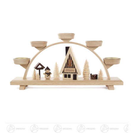 Schwibbogen mit Schneemann, für Teelichte 16x32cm