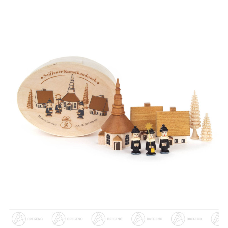 Kurrende mit Seiffener Kirche natur in Spandose 7cm