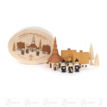 Kurrende mit Seiffener Kirche natur in Spandose 7cm