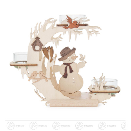 Teelichtkranz Schneemann und Vögel