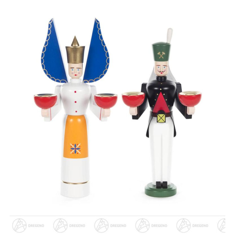 Engel und Bergmann, orange Schürze und blaue Flügel, für Kerzen d14mm