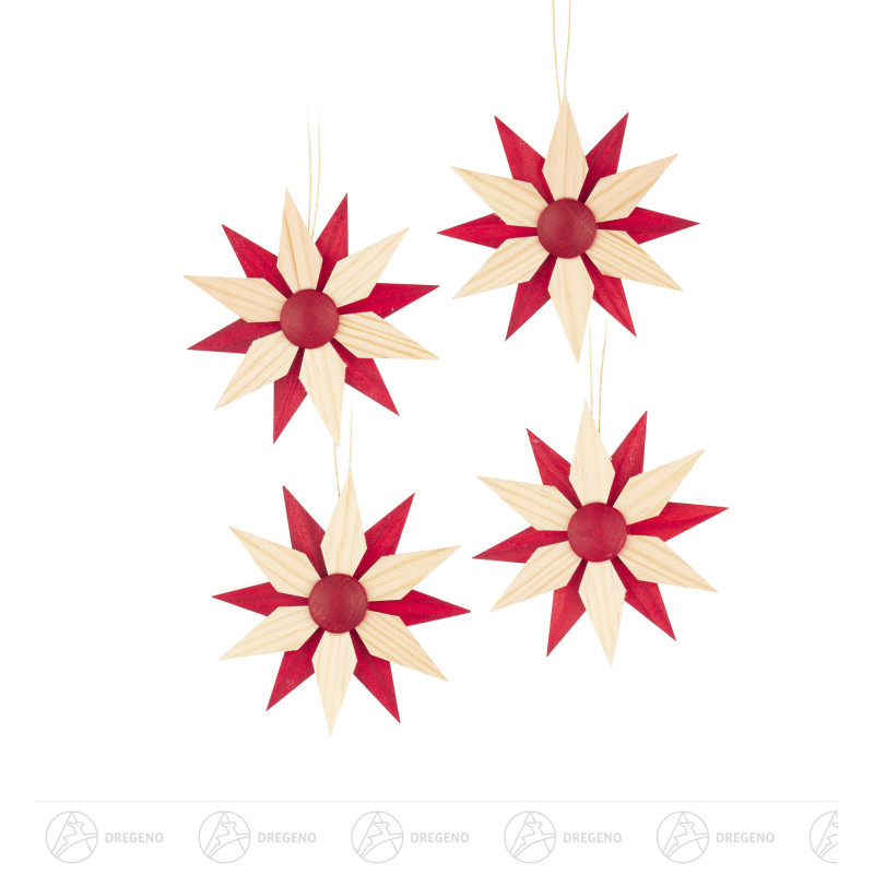 Behang Holzstern rot/natur (4) 6cm