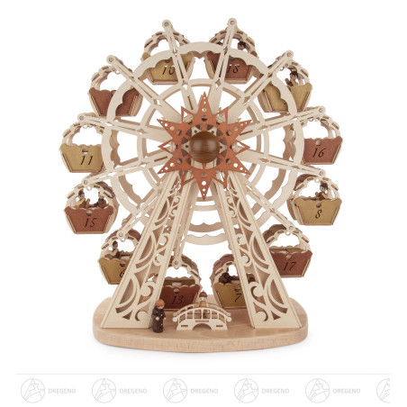 Adventskalender Riesenrad mit LED 12 doppelte Gondeln, manuell drehbar 50x 46cm