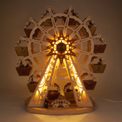 Adventskalender Riesenrad mit LED 12 doppelte Gondeln, manuell drehbar 50x 46cm